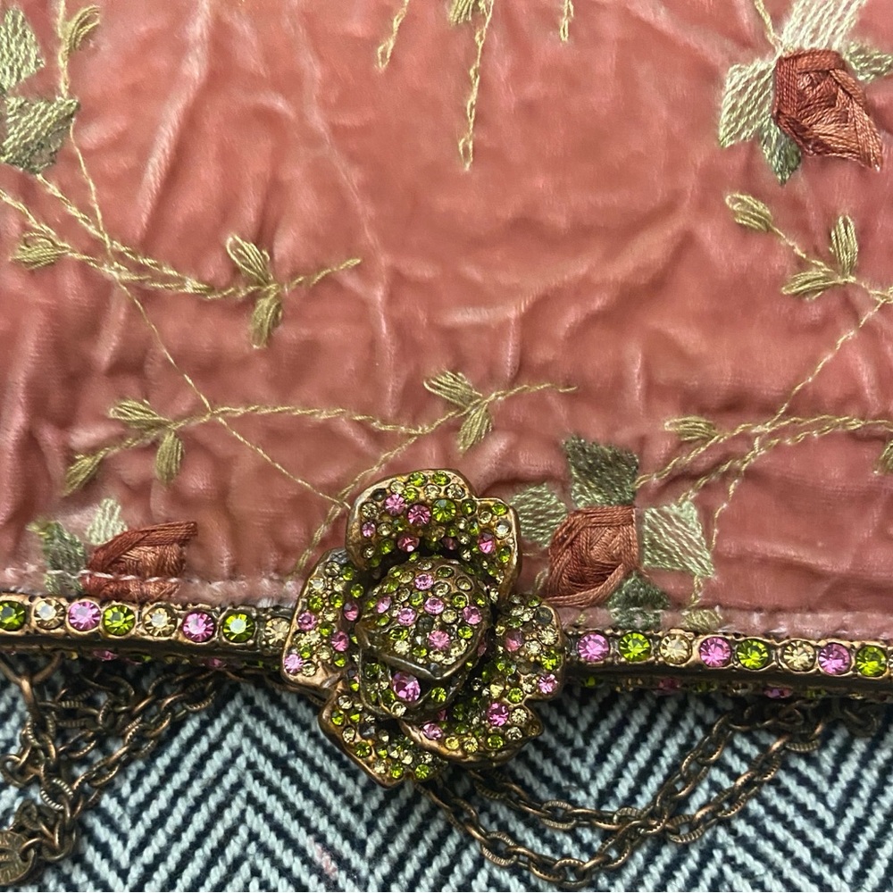 Pre❤️Clara Kasavina Vintage Pink Velvet Swarovski Crystal Rose Evening Clutch - Picture 7 of 10